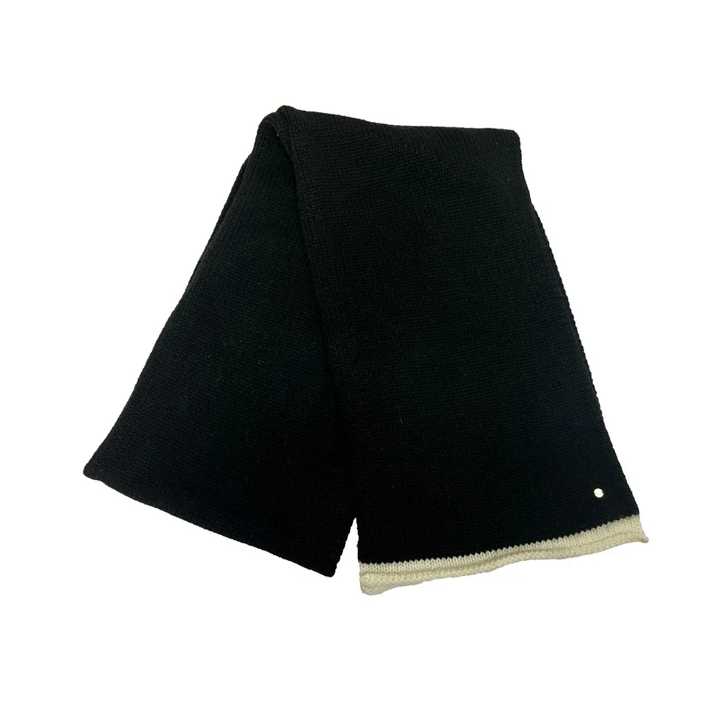 kate spade new york Knitted Winter Scarf Black‎ White Trim Wool Blend 10